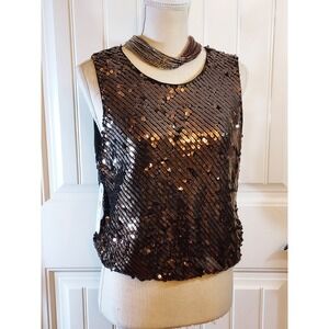 DressUp Mustard Seed Top Women's Large Bronze Sequin Tie Back Sleeveless NWT